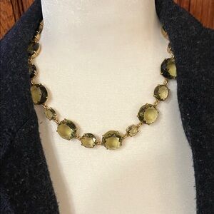 Vintage J. Crew Chunky Gold Statement Necklace Green Stones